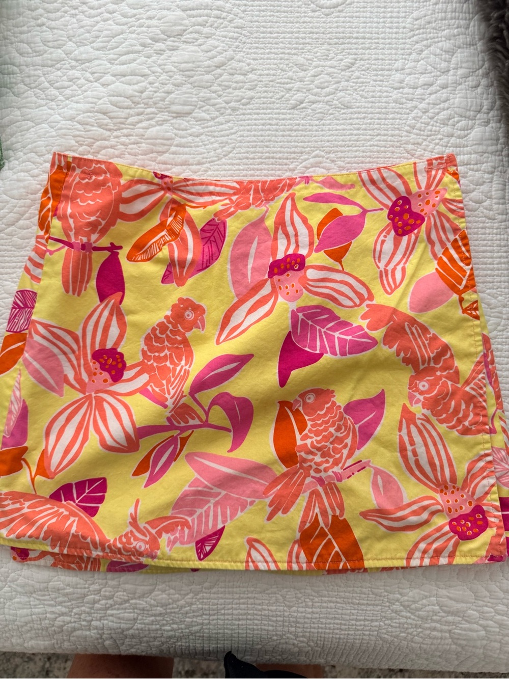 Tropical Parrot Print Mini Skirt - Yellow, Pink & Orange